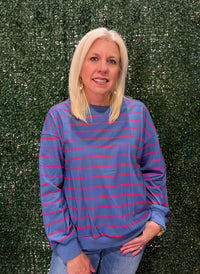 Navy And Red Stripe Split Back Top