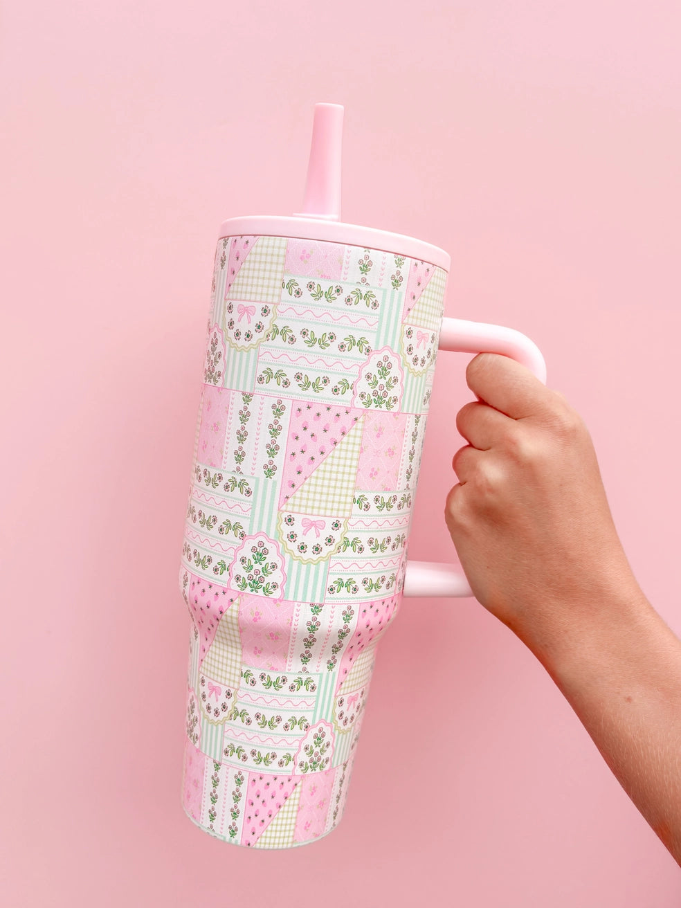 40oz Patchwork Flip Straw Spill Proof Tumbler