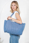 Checkered Quilted Tote Bag - Blue