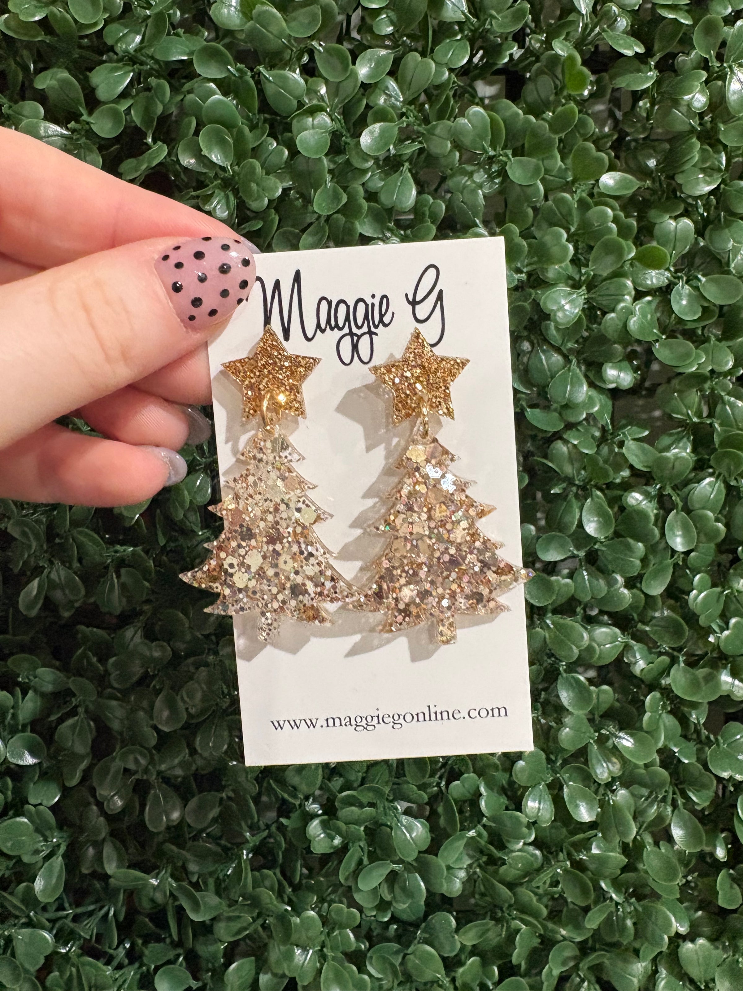 Christmas Tree Gold Resin Earrings