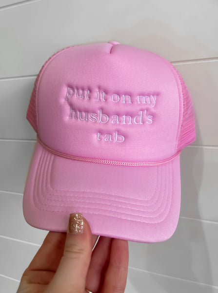 Pink Put It On My Husbands Tab Trucker Hat