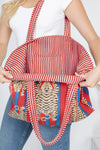 Tiger Reversible Quilted Cotton Tote Bag Red and Blue