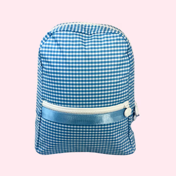 Baby Blue Gingham Small Backpack Wipeable