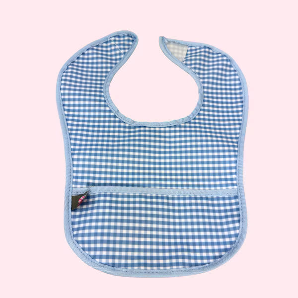 Oh Mint!  Wipeable Baby Blue Gingham Bib