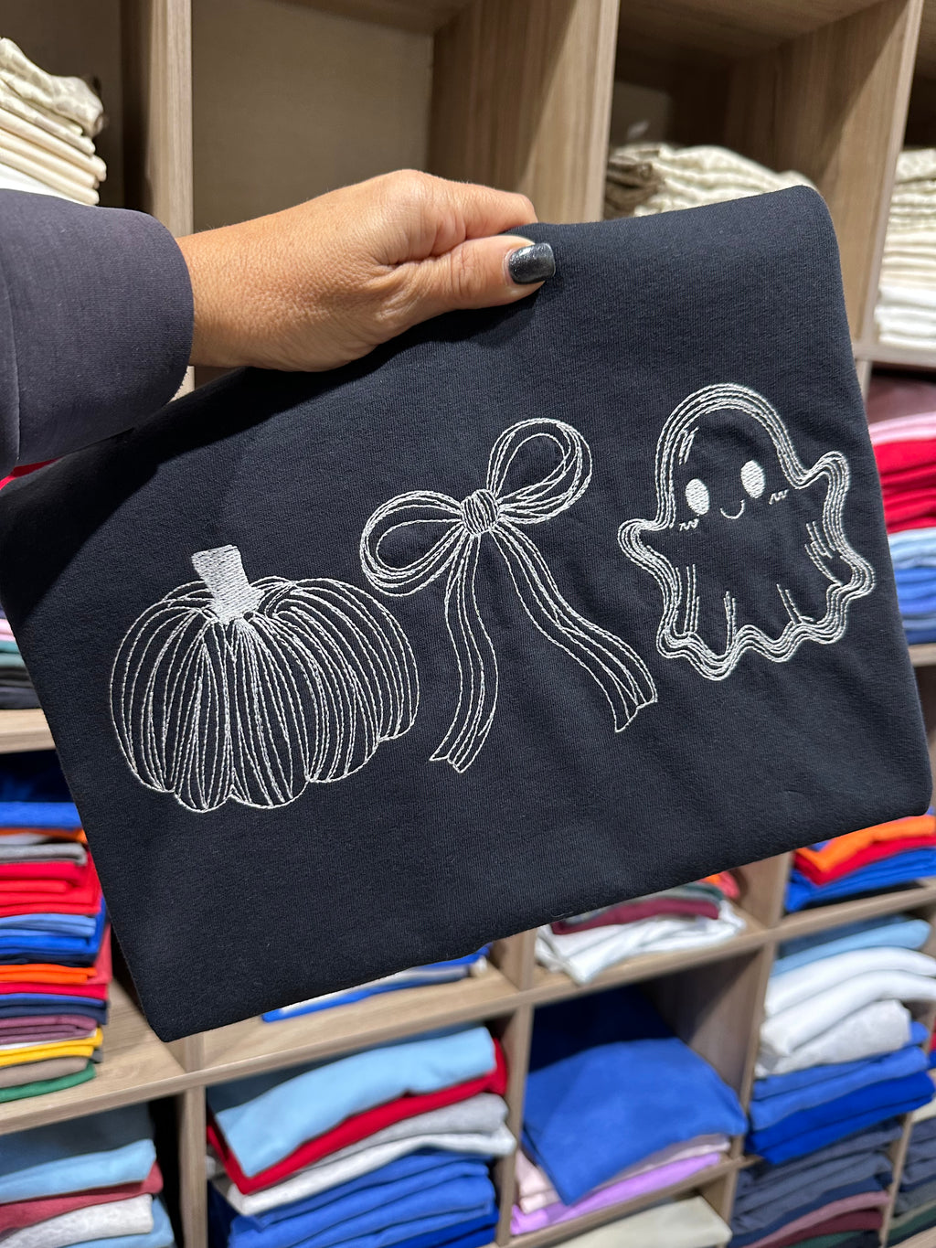 Pumpkin Bow Ghost Embroidered Shirt – Simply Adorable Gifts