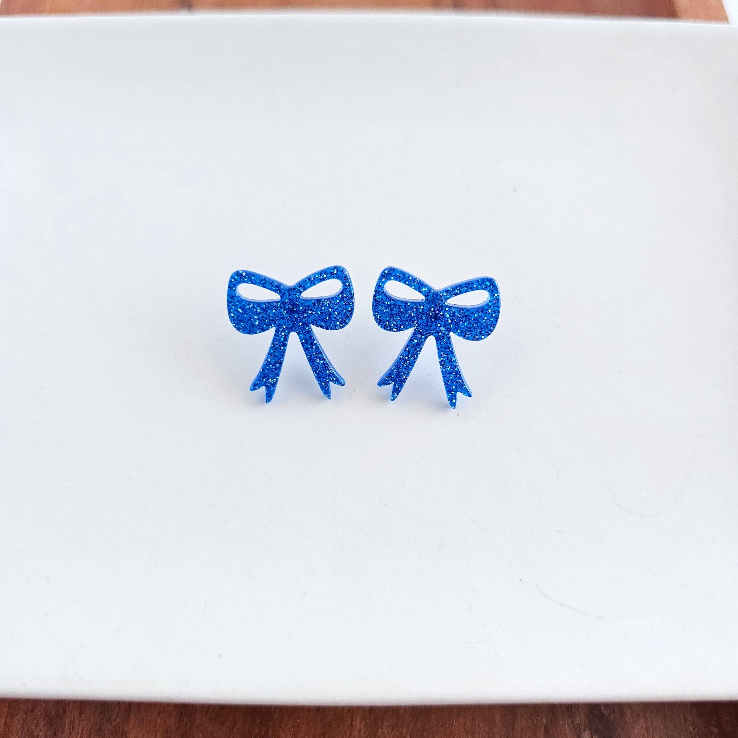 Bow Studs - Blue Glitter // Jewelry, Earrings, Game Day