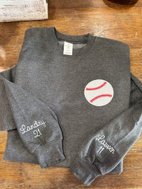 Baseball Pocket Glitter Applique Sweatshirt - Name on Sleeve
