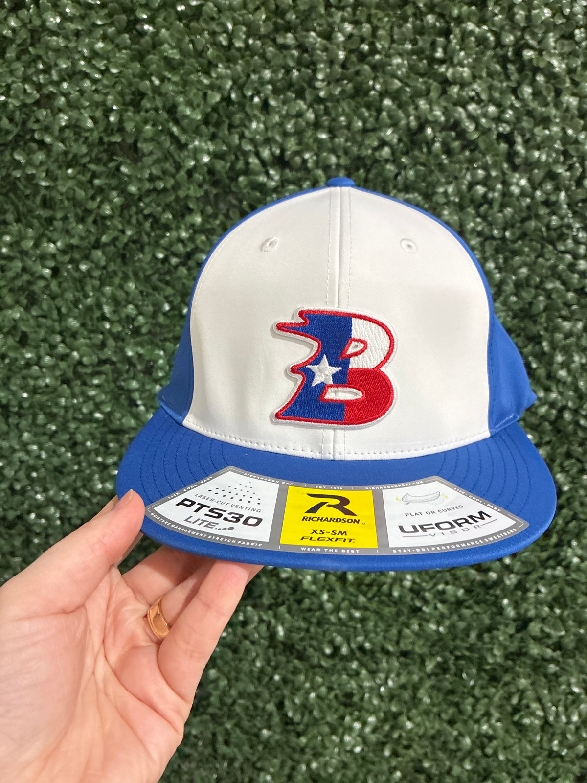 Embroidered Patch Bullard B Richardson 632 Snapback Hat - Royal/White