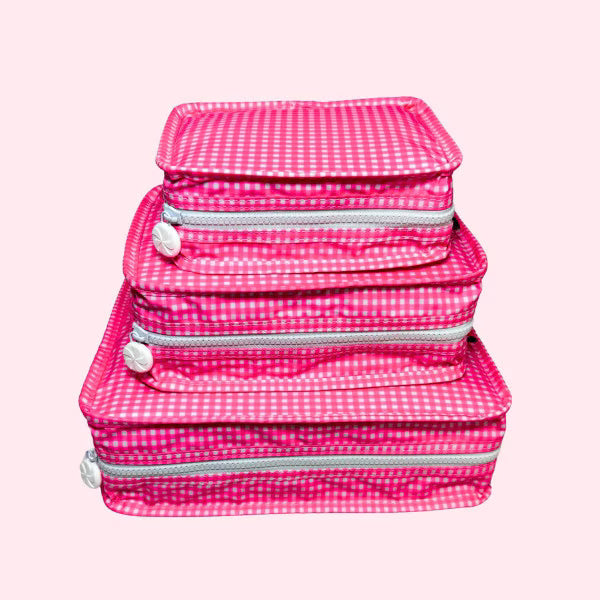 Oh Mint!  Wipeable Electric Pink Gingham Pouch - Medium