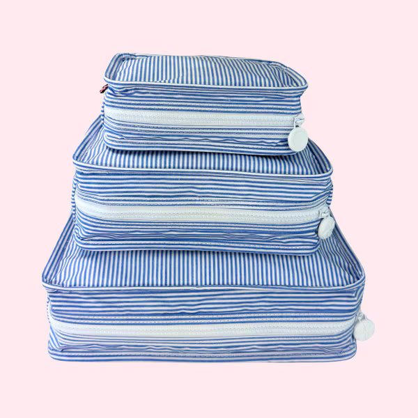 Oh Mint!  Wipeable Blue Seersucker Pouch - Large
