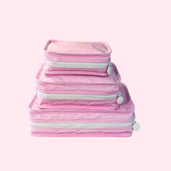 Oh Mint!  Wipeable Pink Seersucker Pouch - Large
