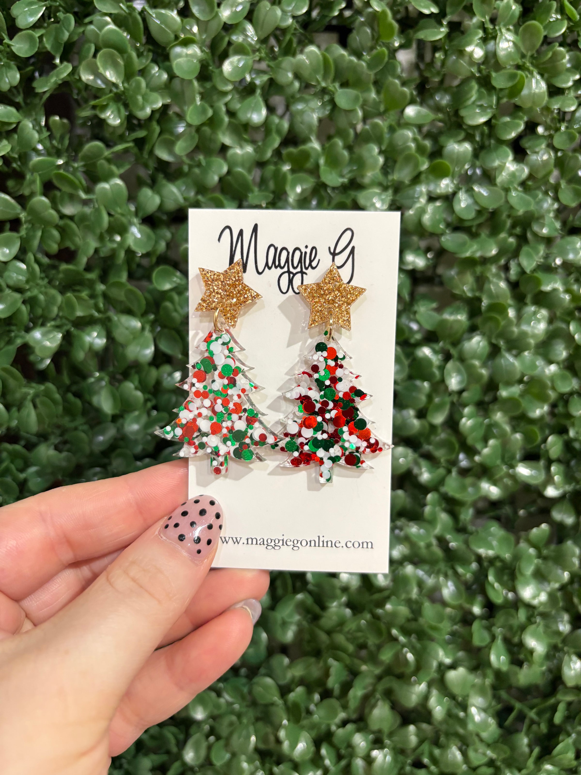 Christmas Tree Red Green White Earrings