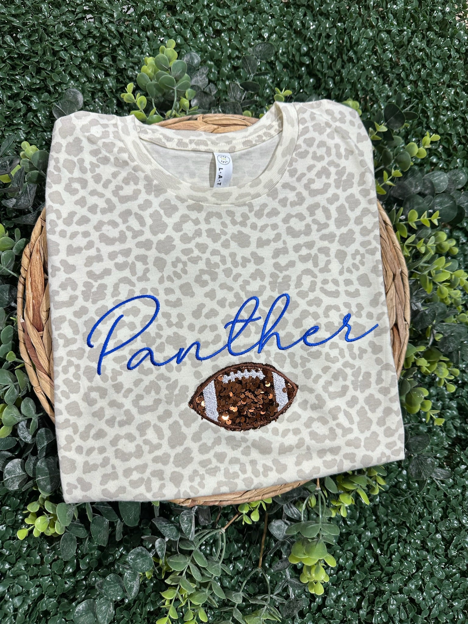 Embroidered Panther Sequin Football Leopard Tee
