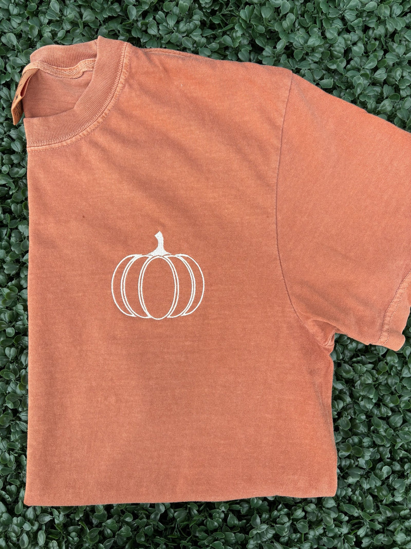 Embroidered Pumpkin Pocket Tee | Comfort Color Yam