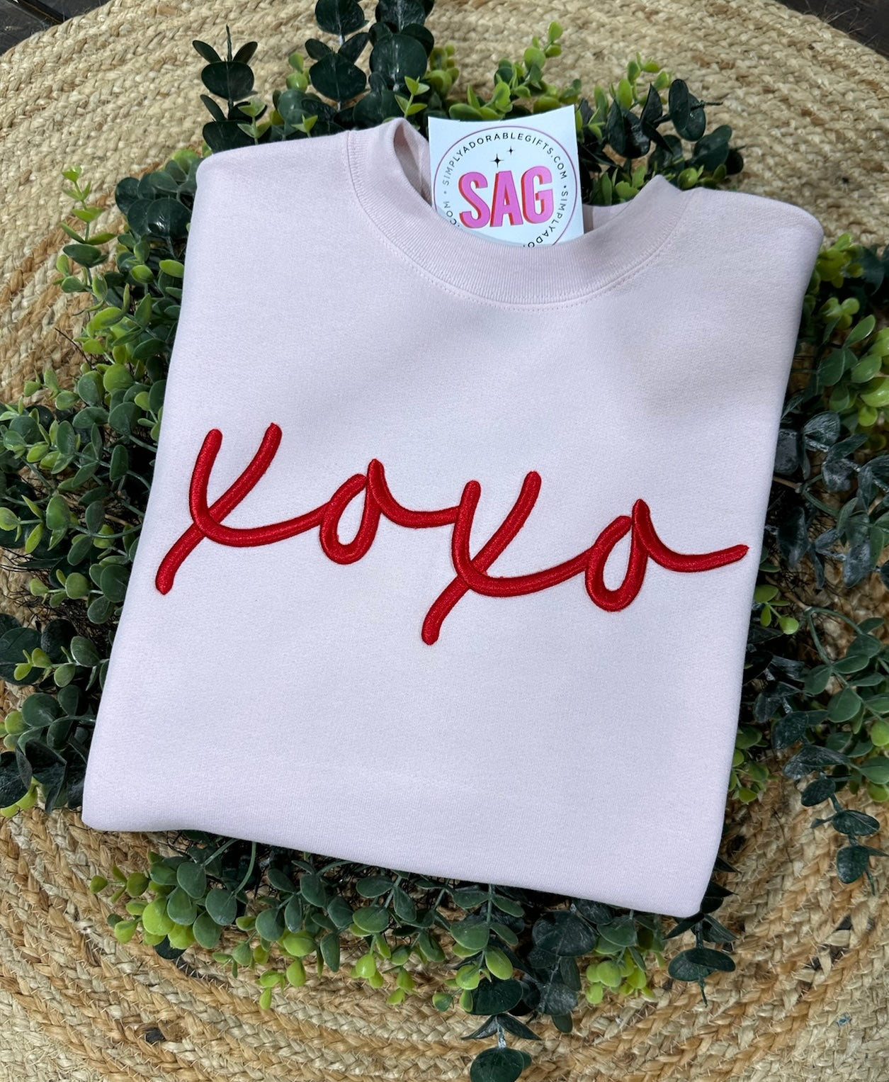Xoxo Puff Embroidered Light Pink Sweatshirt