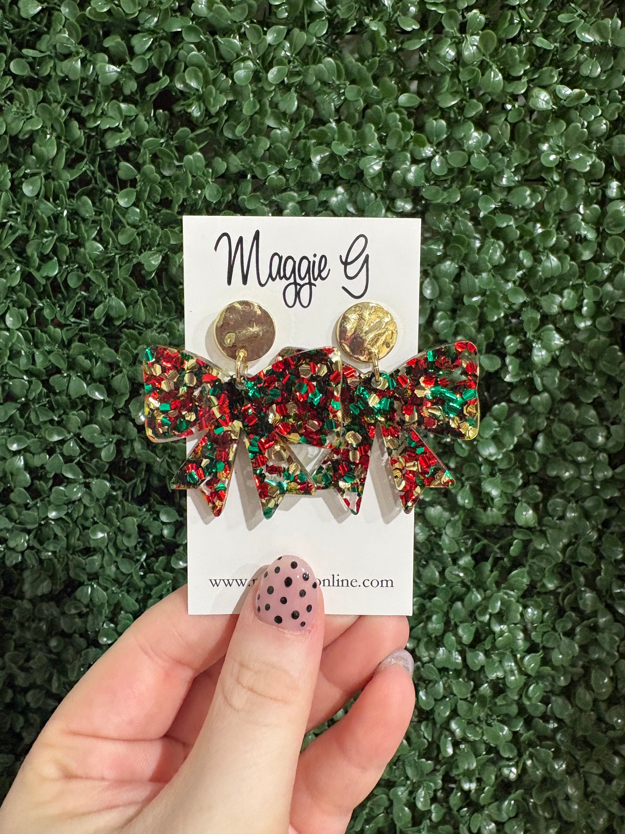 Bow Earrings Chunky Multi Color Glitter