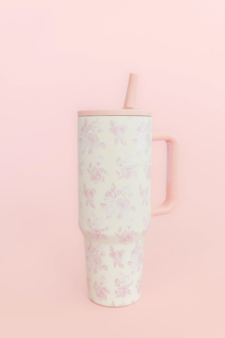 Pink Floral 40oz Flip Straw Spill Proof Tumbler