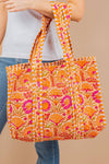 Quilted Tote Bag - Orange and Pink