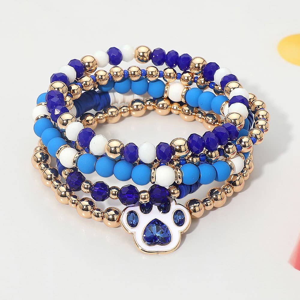 Paw Charm Heishi Beaded Stretch Multi Layered Bracelets
