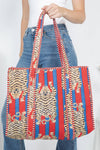 Tiger Reversible Quilted Cotton Tote Bag Red and Blue