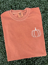Front view of Thankful Embroidered Tee on Comfort Colors Espresso shirt