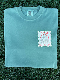 Coquette Stripe Christmas Bow Tree Front And Back Green Tee