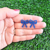 Bow Studs - Blue Glitter // Jewelry, Earrings, Game Day