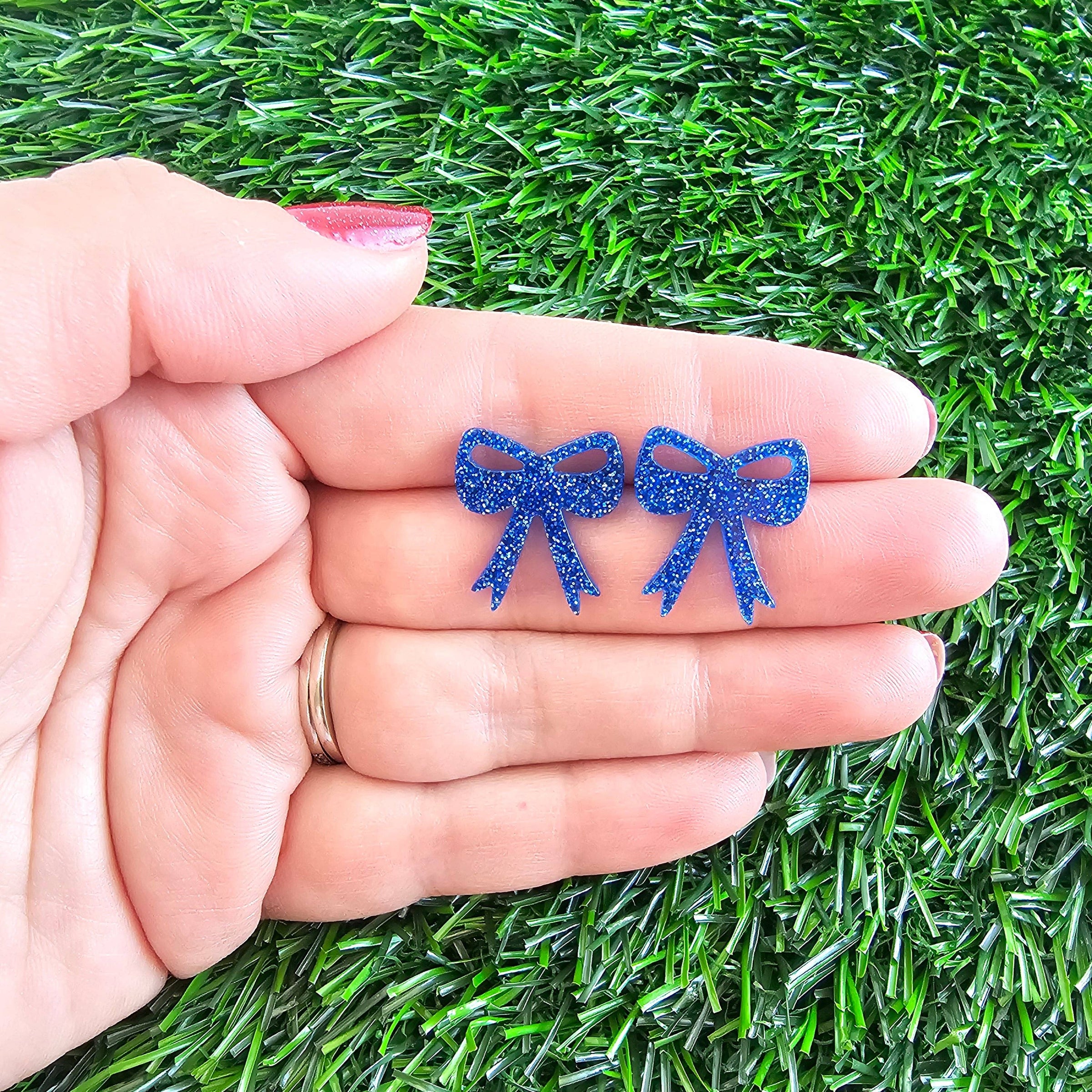 Bow Studs - Blue Glitter // Jewelry, Earrings, Game Day