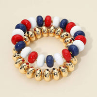 Red White Blue Beaded Stretch Multi Layered Bracelets