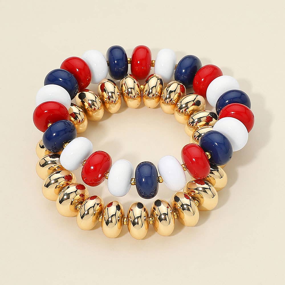 Red White Blue Beaded Stretch Multi Layered Bracelets
