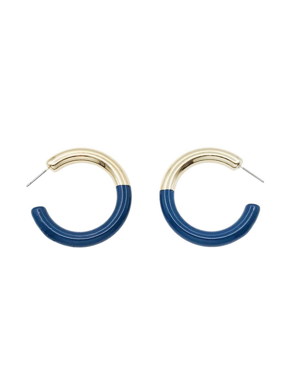 Gold Hoop with Navy Acrylic Gameday 2" Hoop Earring