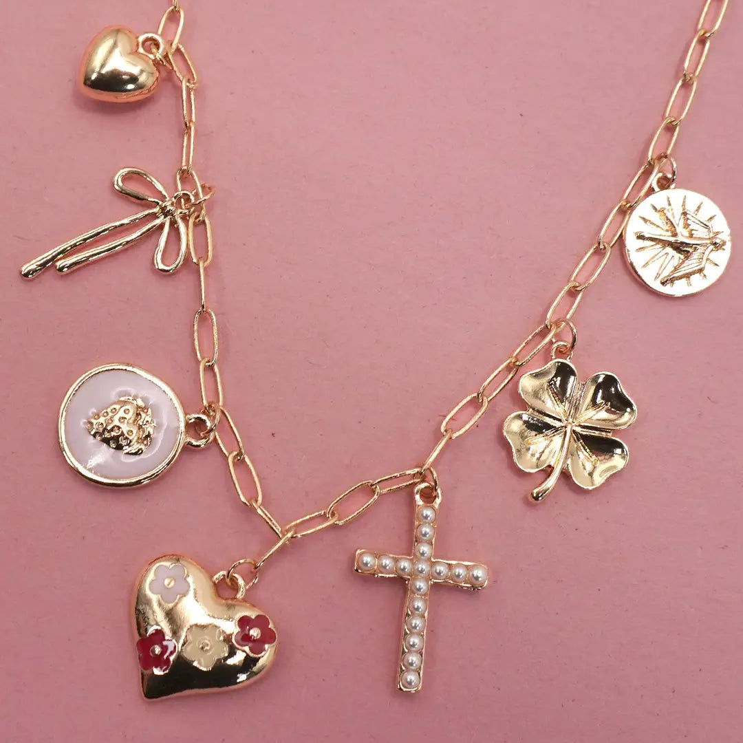 Pink Berry Enamel Charm Necklace
