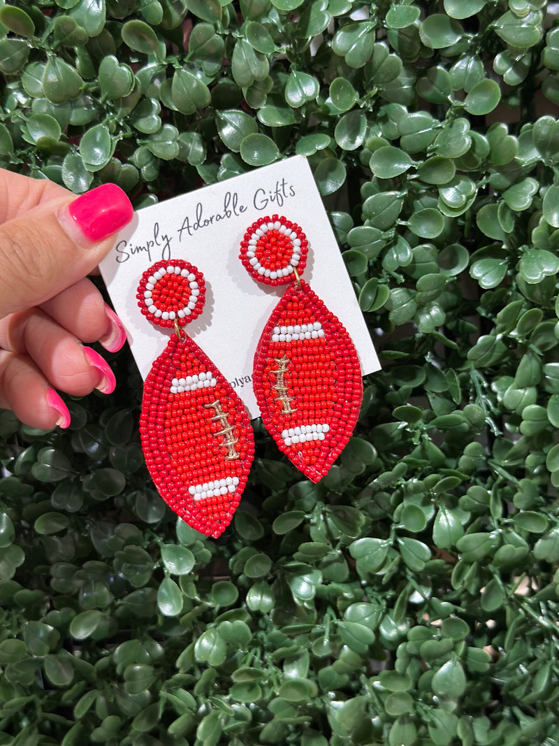 Red Beaded Football Earrings