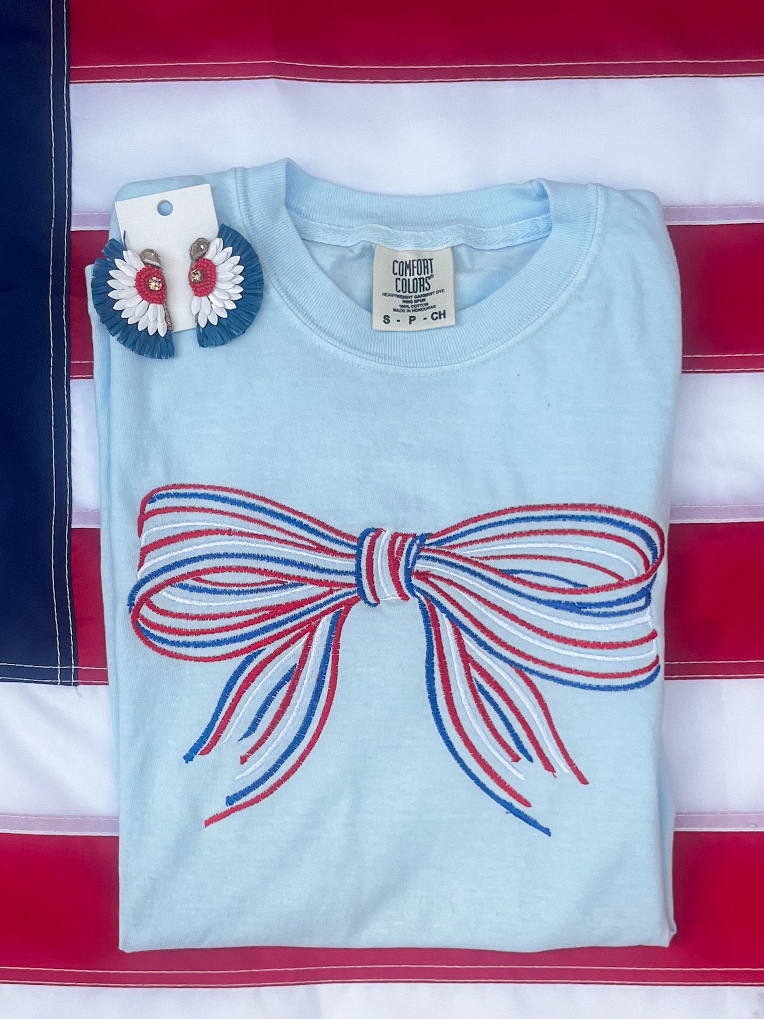 Patriotic Bow Embroidered Comfort Color Tee