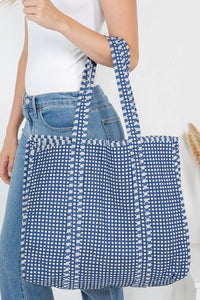 Quilted Reversible Tote - Blue and White Checkered