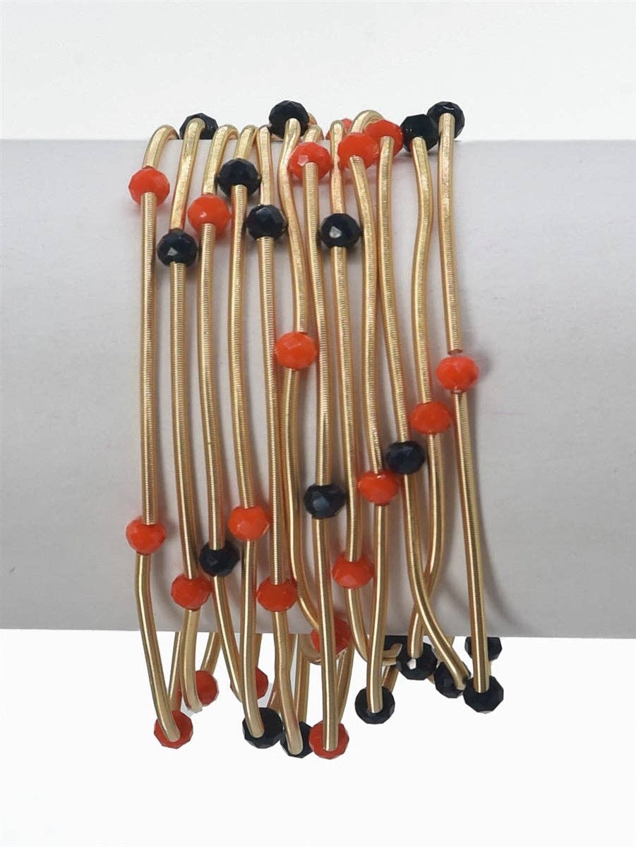 Gold Wired Navy And Orange Stretch Bracelets