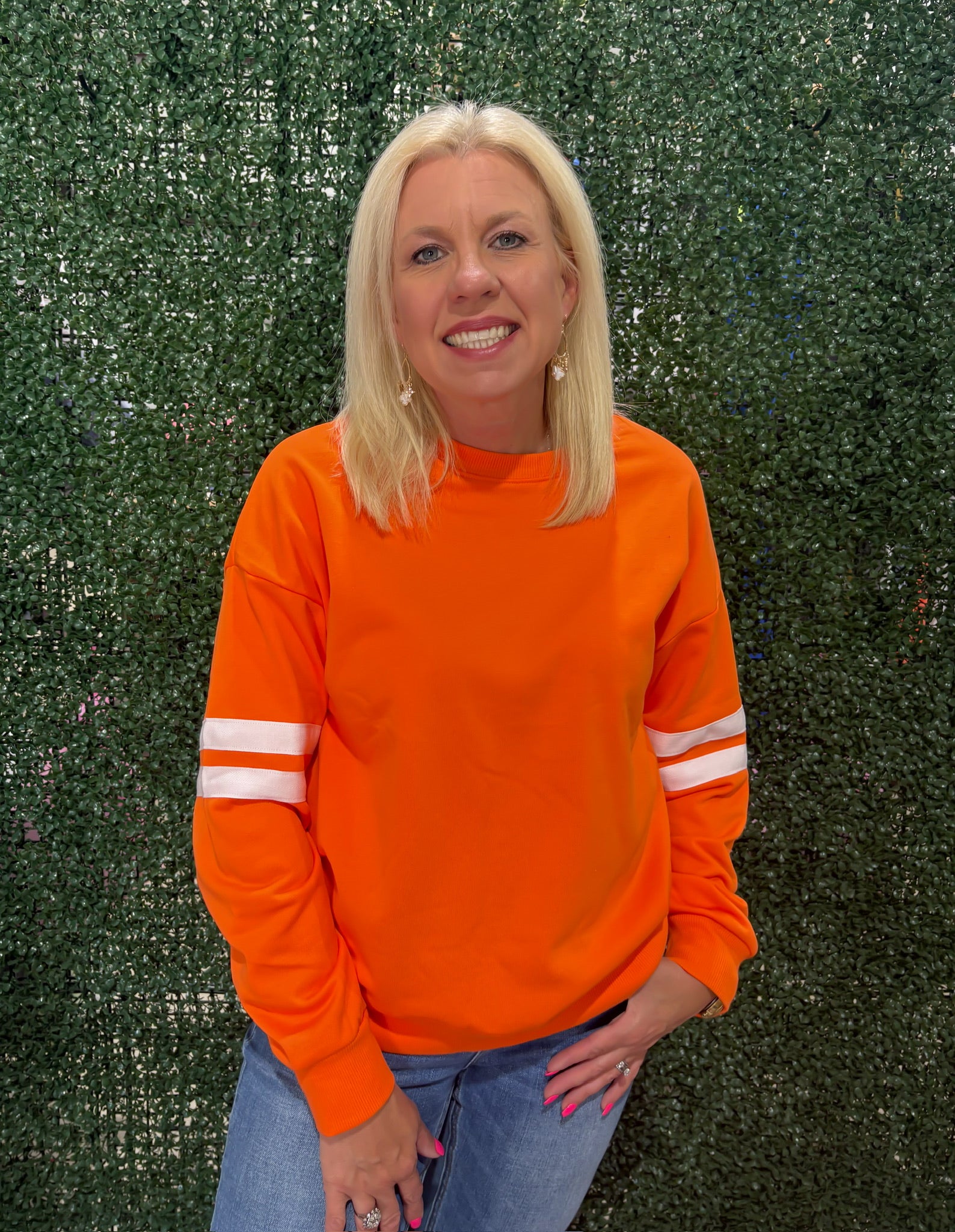 Orange Varsity Stripe Sweatshirt