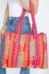 Tiger Handmade Quilted Reversible Tote Bag - Pink and Orange