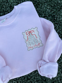 Coquette Stripe Christmas Bow Tree Front And Back Pink Sweatshirt