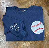 Baseball Pocket Glitter Applique Sweatshirt - Name on Sleeve