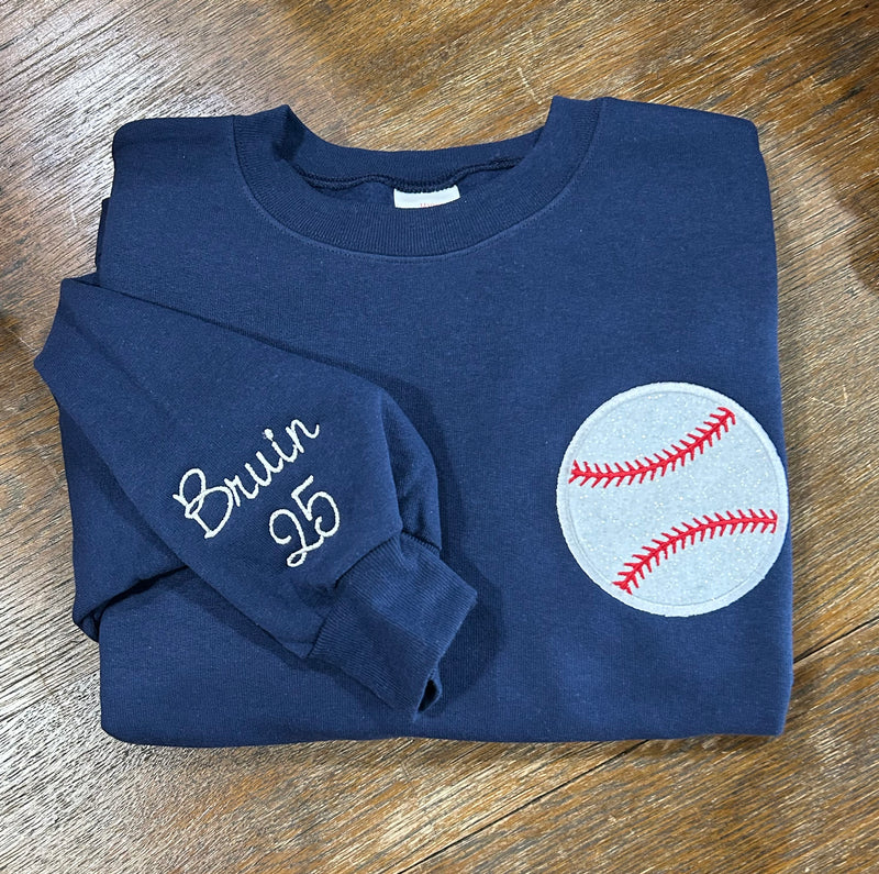 Baseball Pocket Glitter Applique Sweatshirt - Name on Sleeve