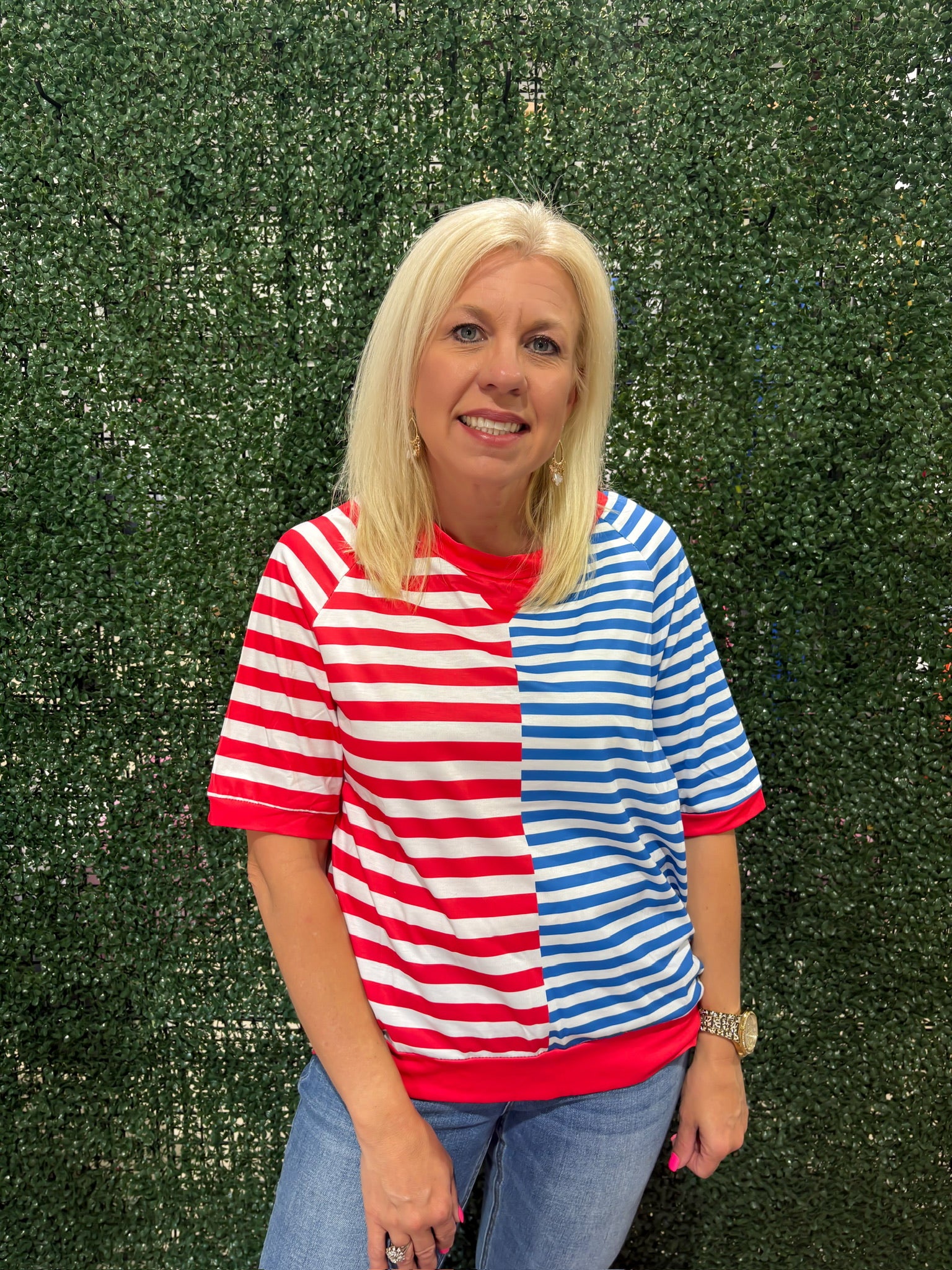 Red and Blue Stripe Top