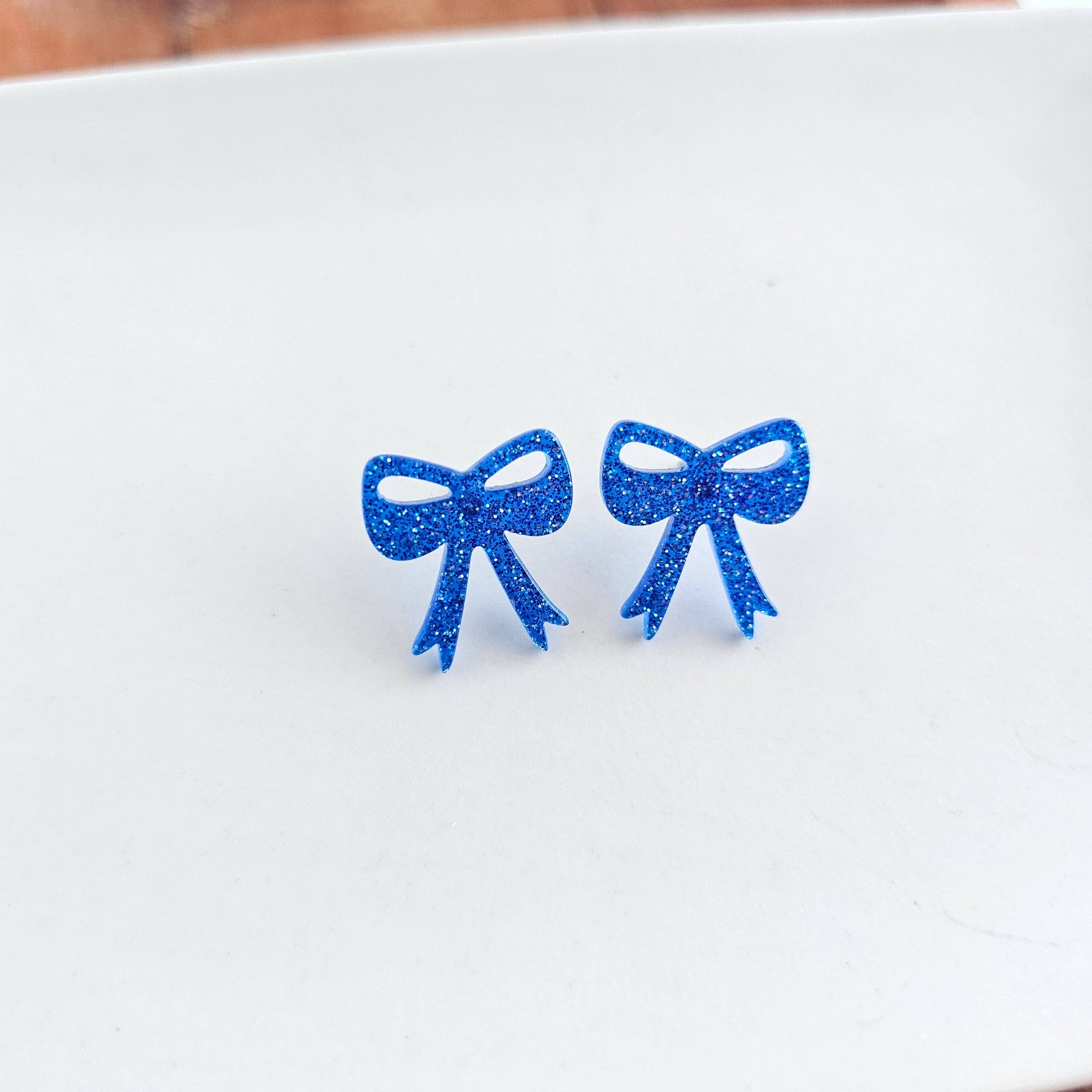 Bow Studs - Blue Glitter // Jewelry, Earrings, Game Day