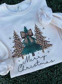 Leopard Merry Christmas Tree Cream Sweatshirt