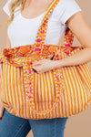 Quilted Tote Bag - Orange and Pink