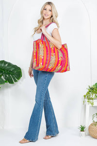 Tiger Handmade Quilted Reversible Tote Bag - Pink and Orange