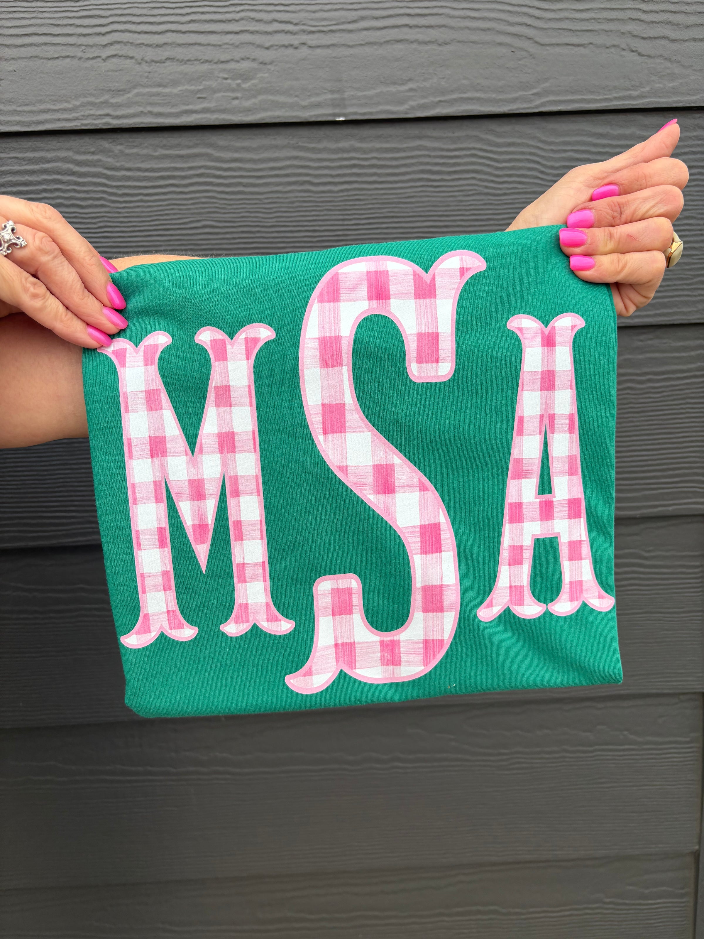 CUSTOM Spring Gingham Monogram Bella Canvas Tee
