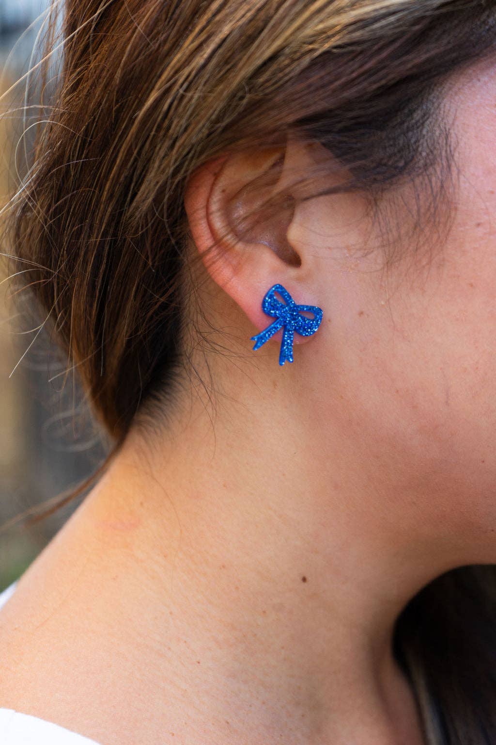 Bow Studs - Blue Glitter // Jewelry, Earrings, Game Day