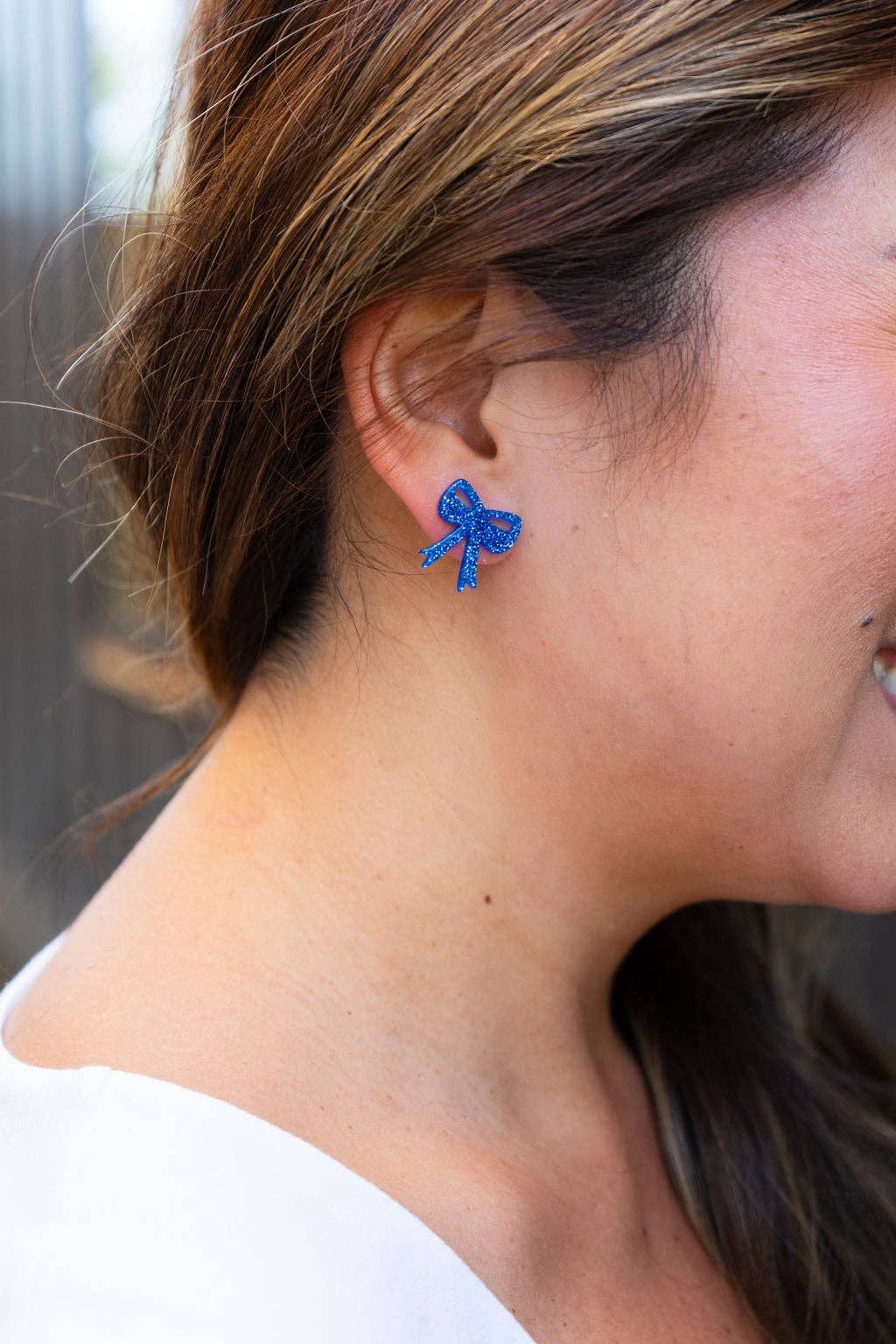 Bow Studs - Blue Glitter // Jewelry, Earrings, Game Day