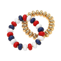 Red White Blue Beaded Stretch Multi Layered Bracelets